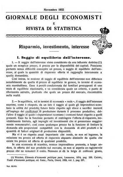 Giornale degli economisti e rivista di statistica