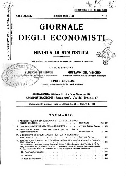 Giornale degli economisti e rivista di statistica