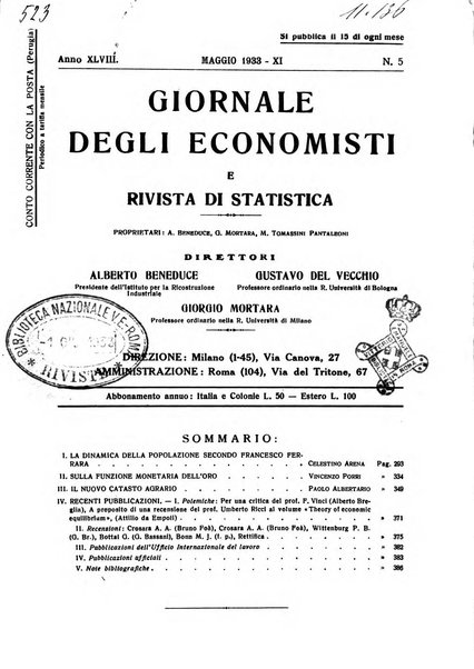 Giornale degli economisti e rivista di statistica