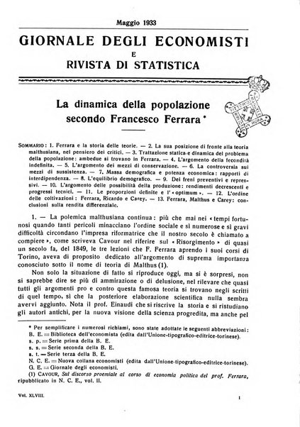 Giornale degli economisti e rivista di statistica