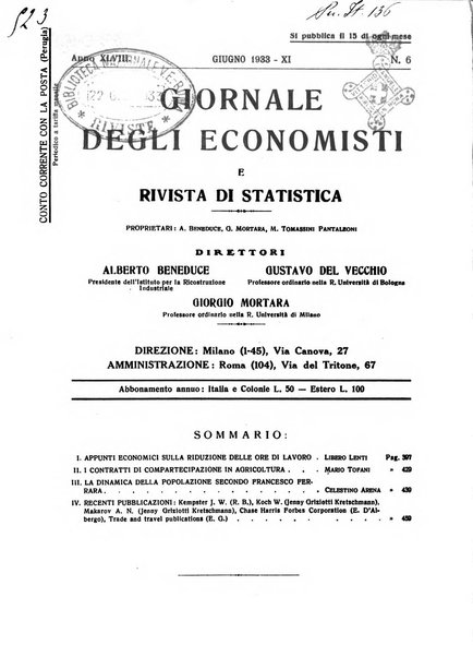 Giornale degli economisti e rivista di statistica