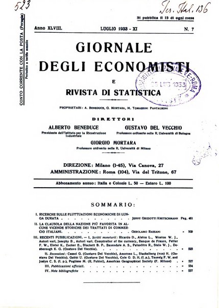 Giornale degli economisti e rivista di statistica