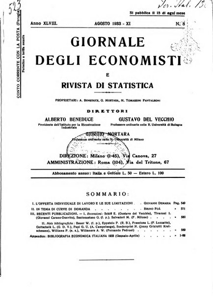 Giornale degli economisti e rivista di statistica