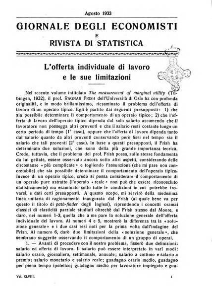 Giornale degli economisti e rivista di statistica