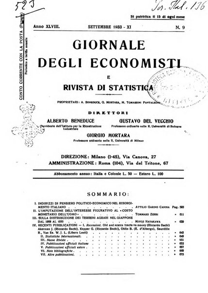 Giornale degli economisti e rivista di statistica