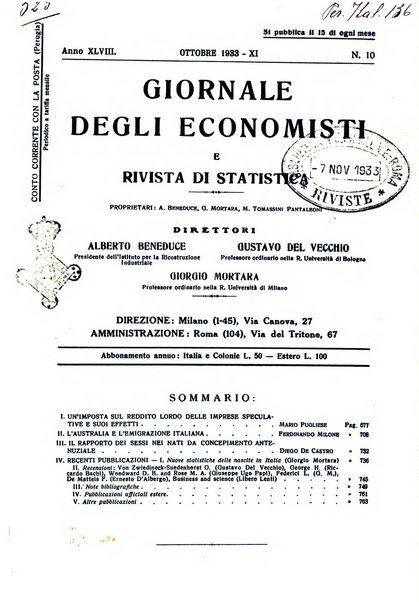 Giornale degli economisti e rivista di statistica