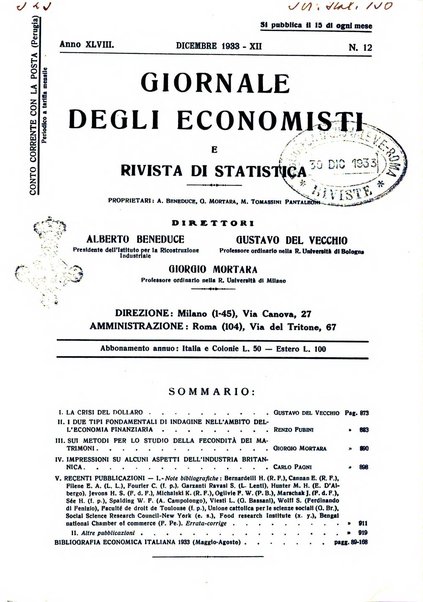 Giornale degli economisti e rivista di statistica