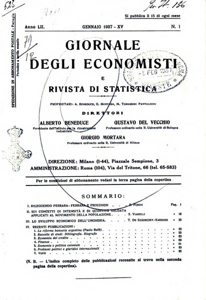 Giornale degli economisti e rivista di statistica