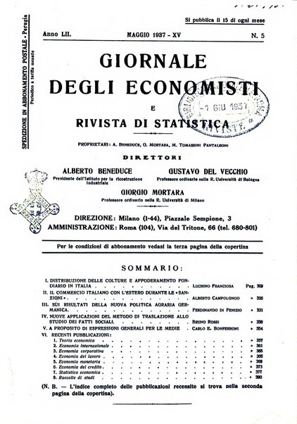 Giornale degli economisti e rivista di statistica