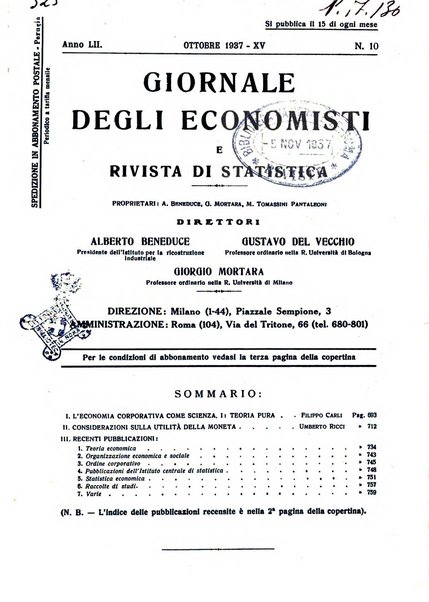 Giornale degli economisti e rivista di statistica