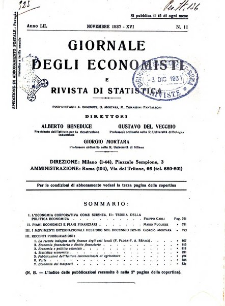 Giornale degli economisti e rivista di statistica