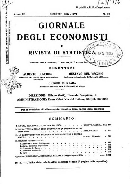 Giornale degli economisti e rivista di statistica