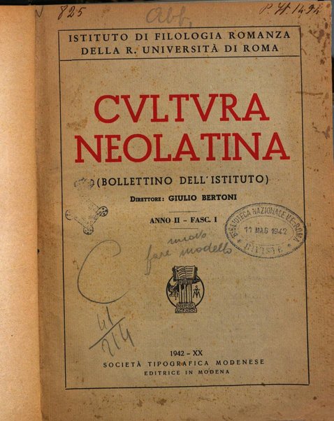 Cultura neolatina bollettino dell'Istituto di filologia romanza dell'Università di Roma