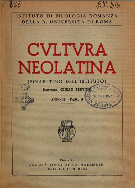 Cultura neolatina bollettino dell'Istituto di filologia romanza dell'Università di Roma