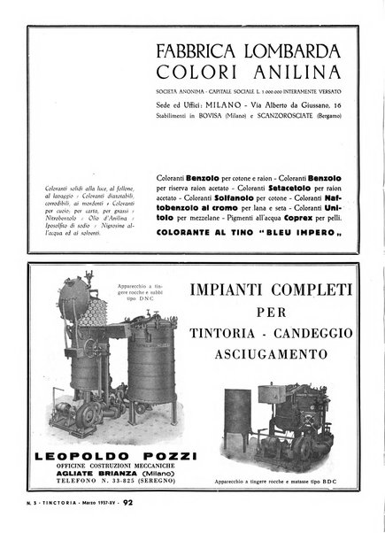 Tinctoria i progressi delle industrie tintorie e tessili