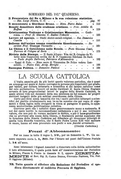 La scuola cattolica periodico religioso scientifico letterario