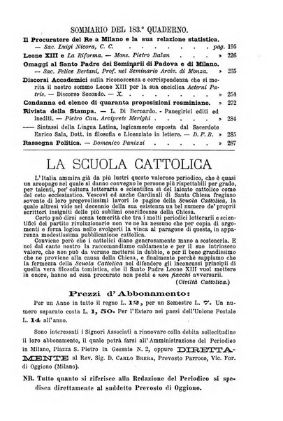 La scuola cattolica periodico religioso scientifico letterario