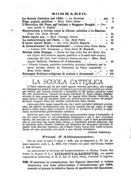 La scuola cattolica periodico religioso scientifico letterario