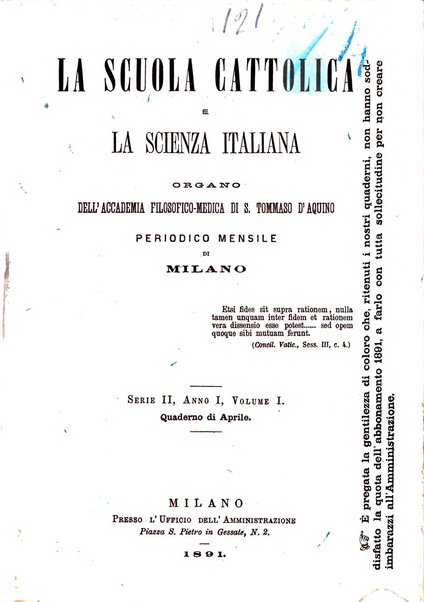 La scuola cattolica periodico religioso scientifico letterario