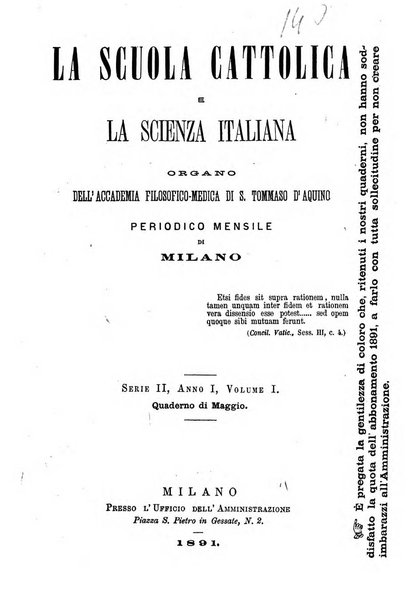 La scuola cattolica periodico religioso scientifico letterario