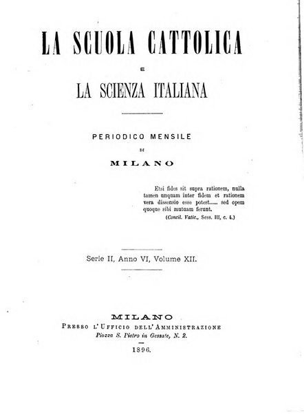 La scuola cattolica periodico religioso scientifico letterario