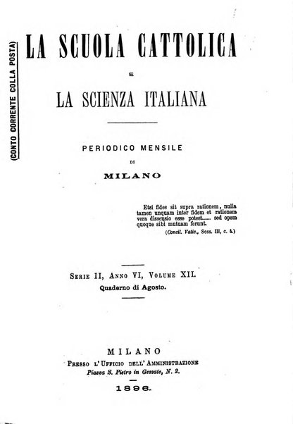 La scuola cattolica periodico religioso scientifico letterario