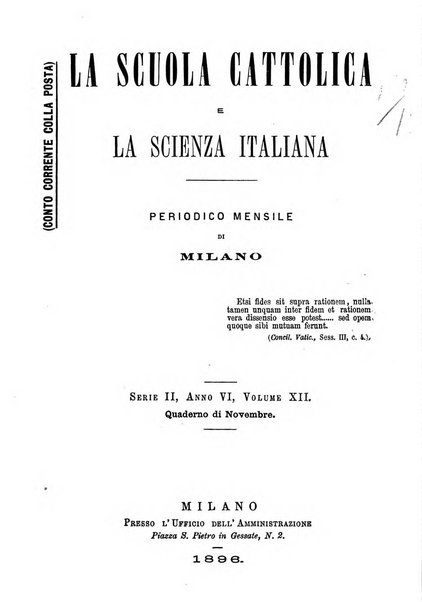 La scuola cattolica periodico religioso scientifico letterario