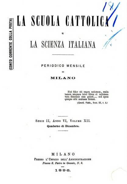 La scuola cattolica periodico religioso scientifico letterario