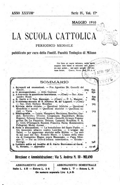 La scuola cattolica periodico religioso scientifico letterario