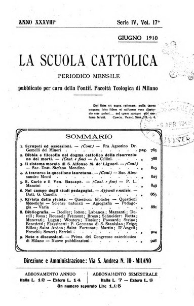 La scuola cattolica periodico religioso scientifico letterario