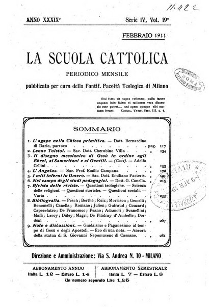 La scuola cattolica periodico religioso scientifico letterario