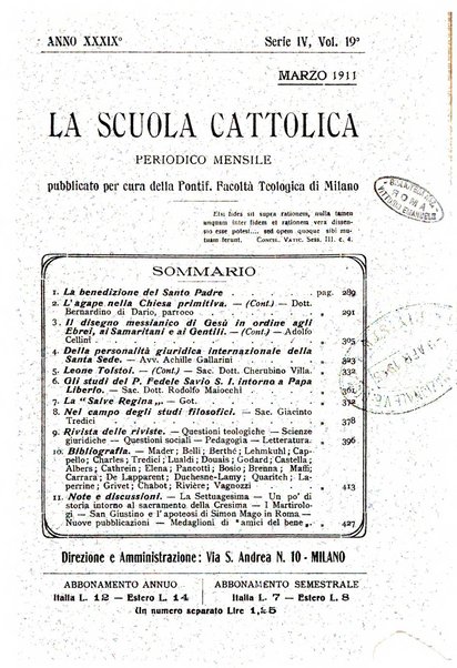 La scuola cattolica periodico religioso scientifico letterario