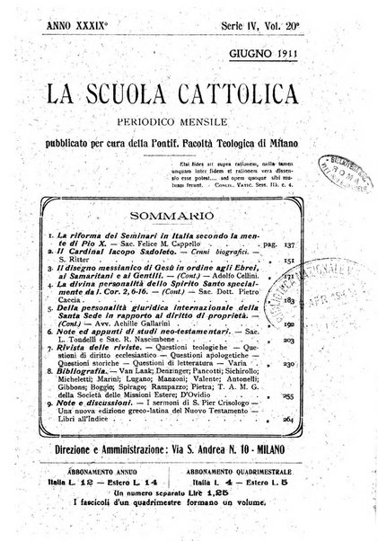 La scuola cattolica periodico religioso scientifico letterario