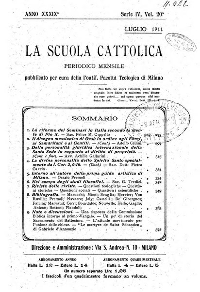 La scuola cattolica periodico religioso scientifico letterario