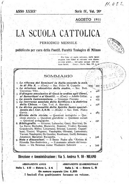 La scuola cattolica periodico religioso scientifico letterario
