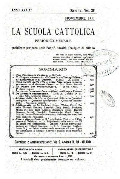 La scuola cattolica periodico religioso scientifico letterario