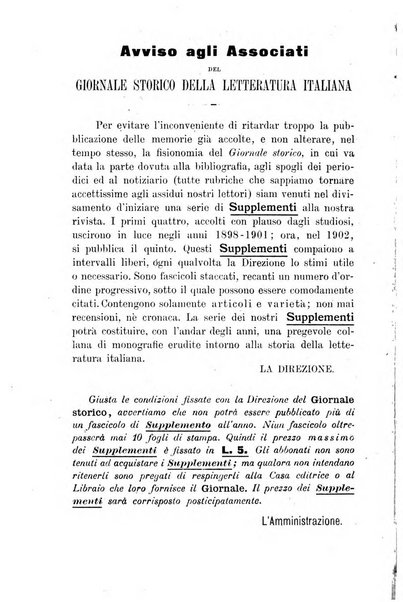 Giornale storico della letteratura italiana. Supplemento