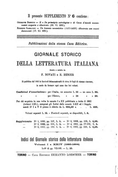 Giornale storico della letteratura italiana. Supplemento