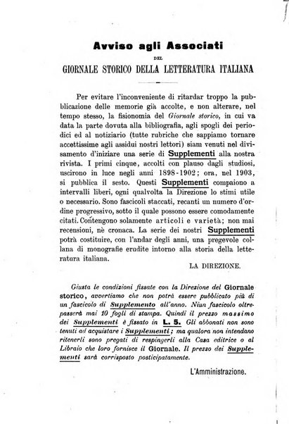 Giornale storico della letteratura italiana. Supplemento