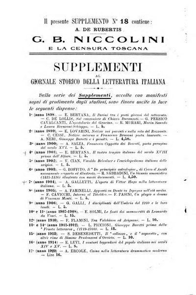 Giornale storico della letteratura italiana. Supplemento