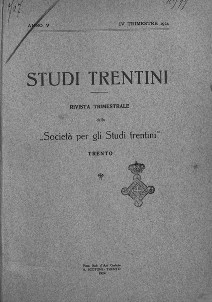 Studi trentini rivista trimestrale della Societa per gli studi trentini