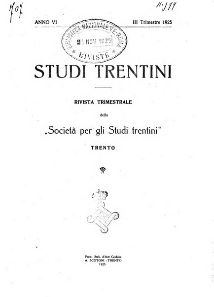 Studi trentini rivista trimestrale della Societa per gli studi trentini