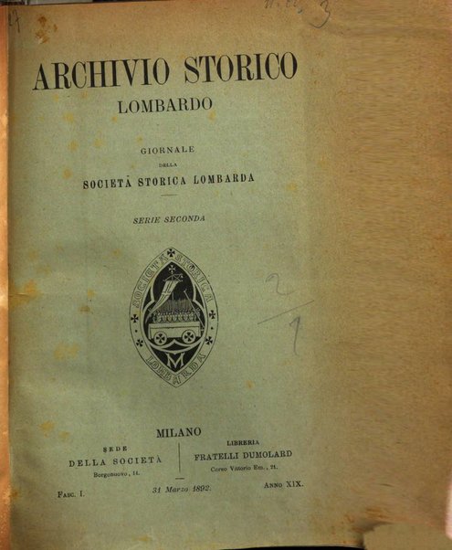 Archivio storico lombardo giornale della Società storica lombarda