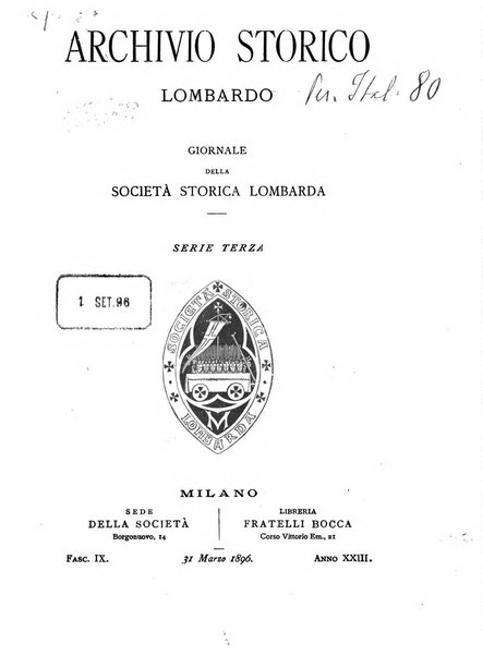 Archivio storico lombardo giornale della Società storica lombarda