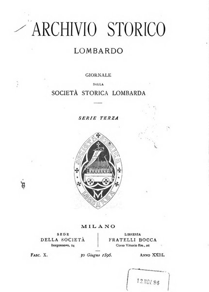 Archivio storico lombardo giornale della Società storica lombarda