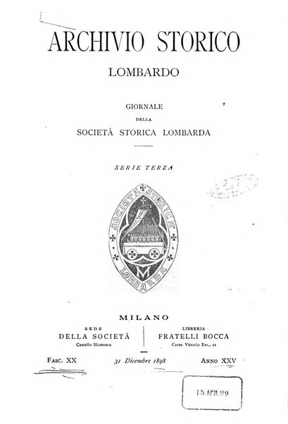 Archivio storico lombardo giornale della Società storica lombarda