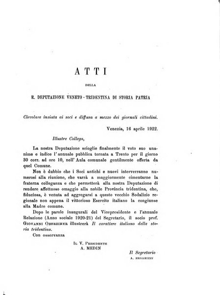 Archivio veneto-tridentino periodico storico trimestrale della R. Deputazione veneto-tridentina di storia patria