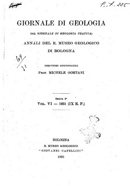 Giornale di geologia annali del R. Museo geologico di Bologna