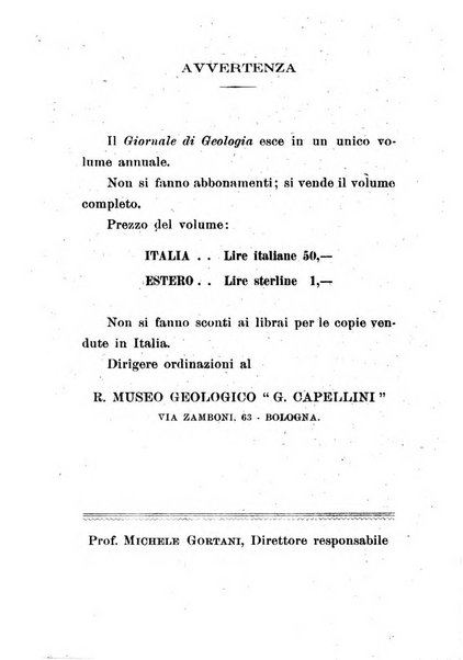 Giornale di geologia annali del R. Museo geologico di Bologna