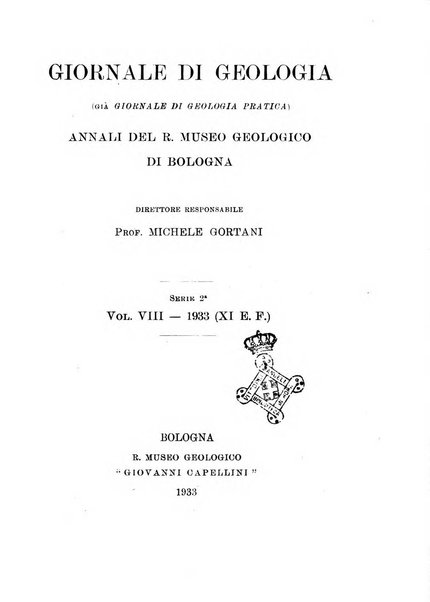 Giornale di geologia annali del R. Museo geologico di Bologna